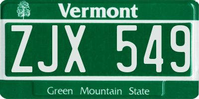 VT license plate ZJX549