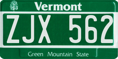 VT license plate ZJX562
