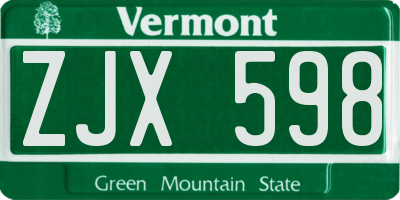 VT license plate ZJX598
