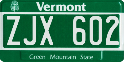 VT license plate ZJX602