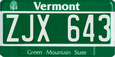 VT license plate ZJX643