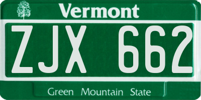 VT license plate ZJX662
