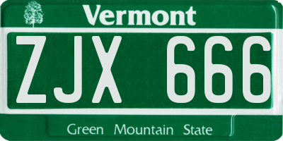 VT license plate ZJX666