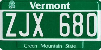 VT license plate ZJX680