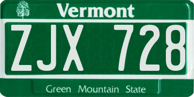 VT license plate ZJX728