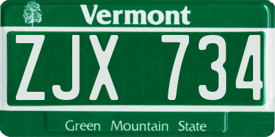 VT license plate ZJX734