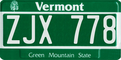 VT license plate ZJX778