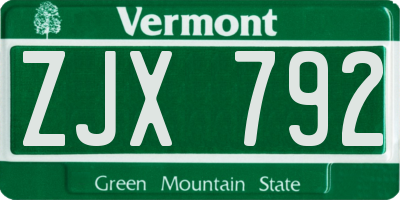 VT license plate ZJX792