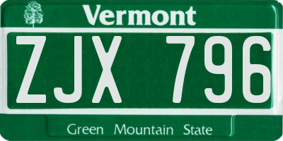 VT license plate ZJX796