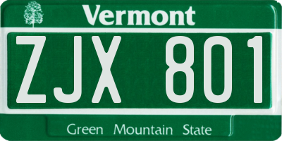 VT license plate ZJX801