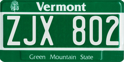 VT license plate ZJX802