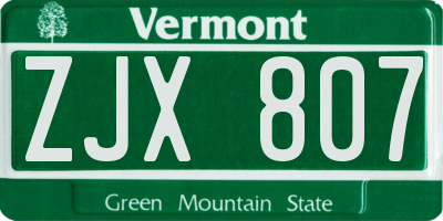 VT license plate ZJX807