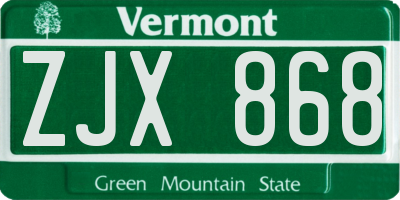 VT license plate ZJX868