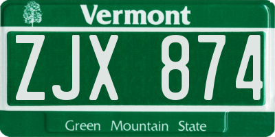 VT license plate ZJX874