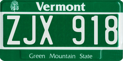 VT license plate ZJX918