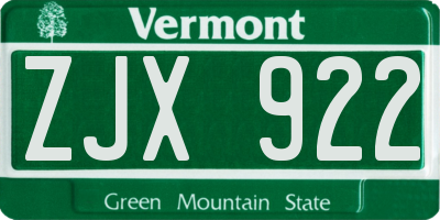 VT license plate ZJX922