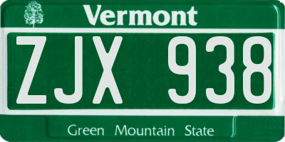 VT license plate ZJX938