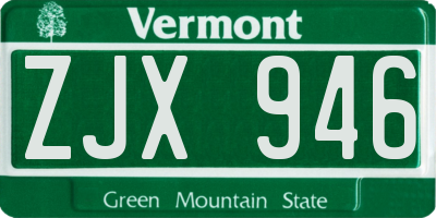 VT license plate ZJX946