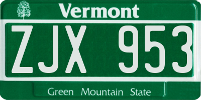 VT license plate ZJX953