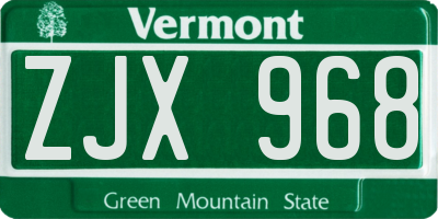 VT license plate ZJX968