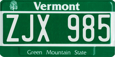 VT license plate ZJX985