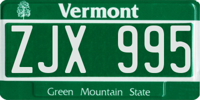 VT license plate ZJX995