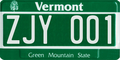 VT license plate ZJY001