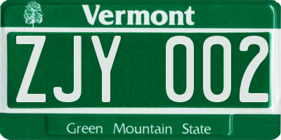 VT license plate ZJY002