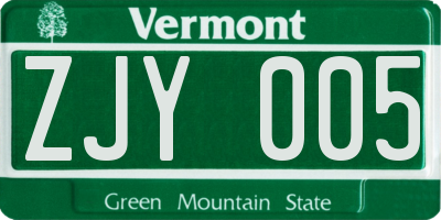 VT license plate ZJY005