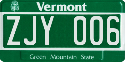 VT license plate ZJY006