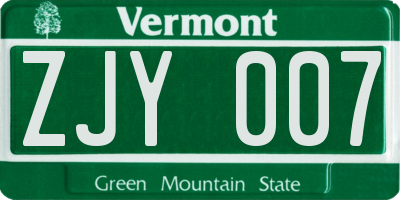 VT license plate ZJY007