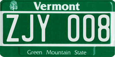 VT license plate ZJY008