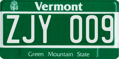 VT license plate ZJY009
