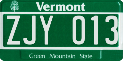 VT license plate ZJY013