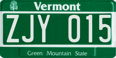 VT license plate ZJY015