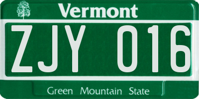 VT license plate ZJY016