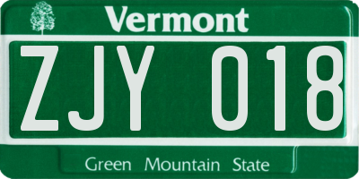 VT license plate ZJY018