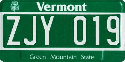VT license plate ZJY019