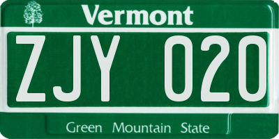 VT license plate ZJY020