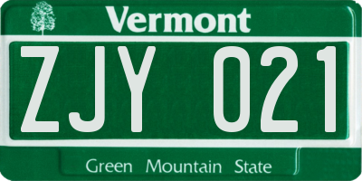 VT license plate ZJY021
