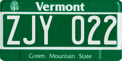 VT license plate ZJY022