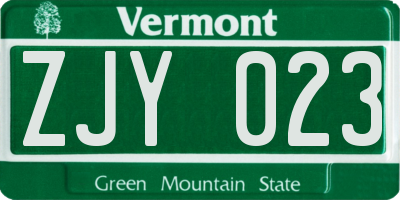 VT license plate ZJY023