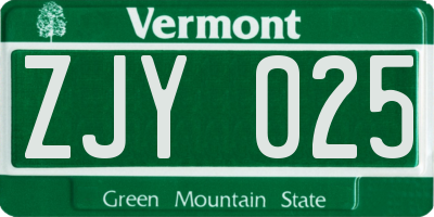 VT license plate ZJY025
