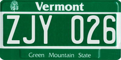 VT license plate ZJY026
