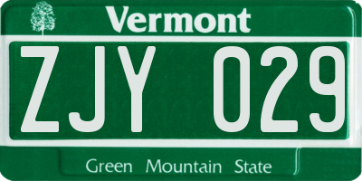 VT license plate ZJY029