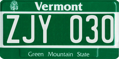 VT license plate ZJY030