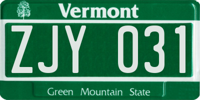 VT license plate ZJY031