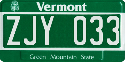 VT license plate ZJY033