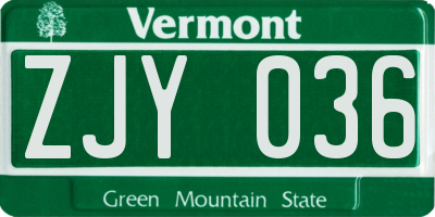 VT license plate ZJY036