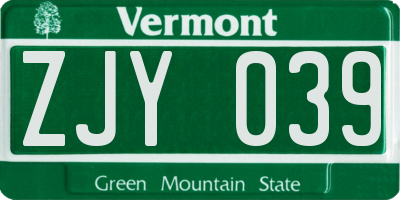 VT license plate ZJY039